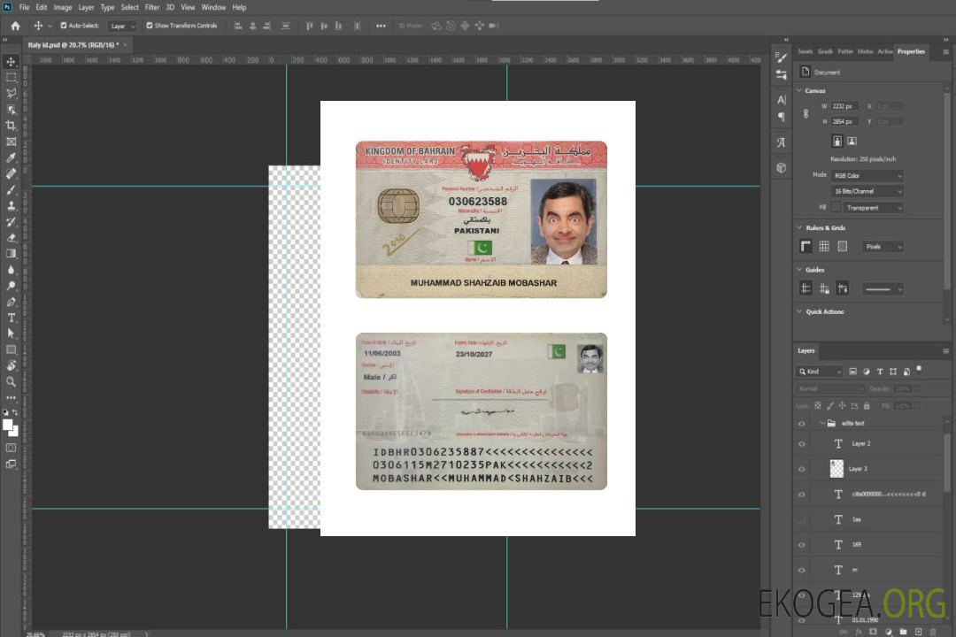 Carte d'identité de Bahreïn 2019-présent template Carte d'identité de Bahreïn 2019-présent template